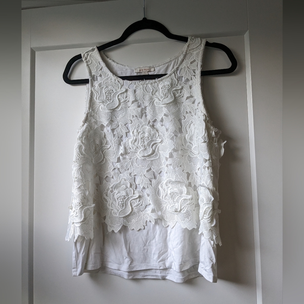 Sleeveless Lace Overlay Tank Top